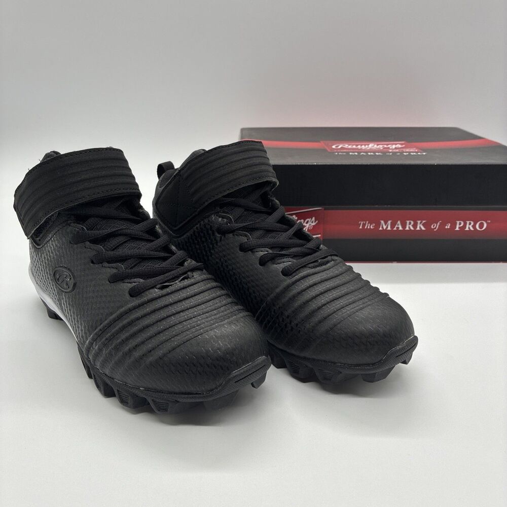 Rawlings Youth Boys Size 4.5 US Mid Football Cleats Edge Black White 163895